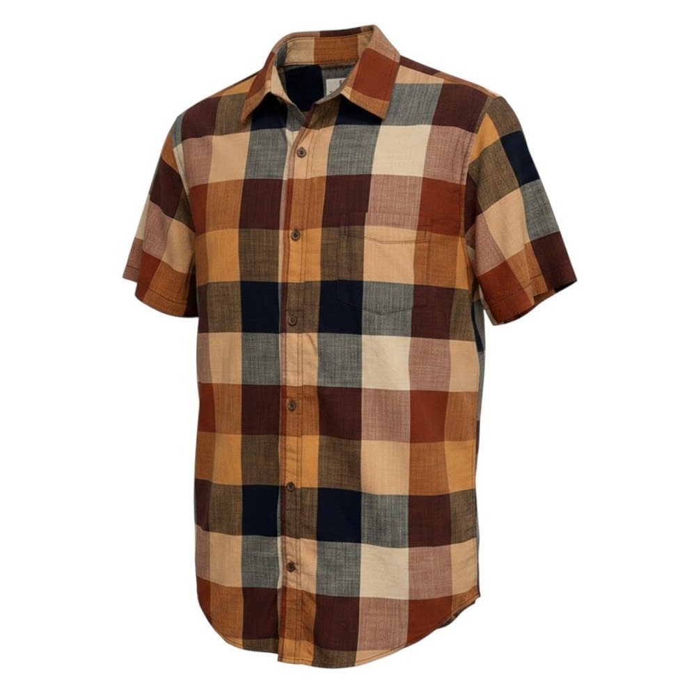 Mutual Weave Button Down Shirt Mens LT Multi Navy Buffalo NWT Plaid Short Sleeve